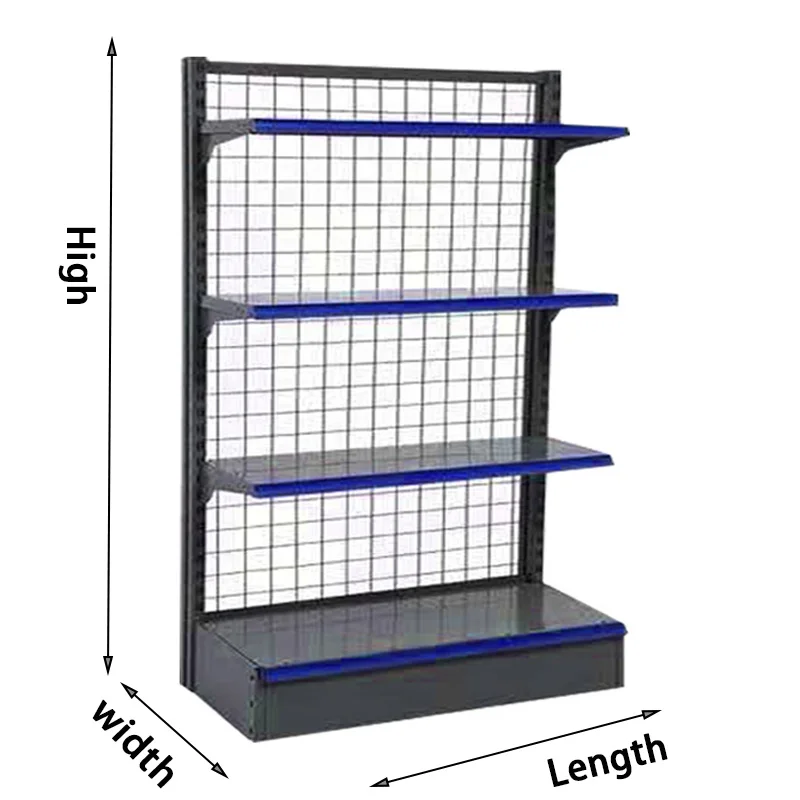 Metallic Grid Display Racks Supermarket Cold Rolled Steel Shelves