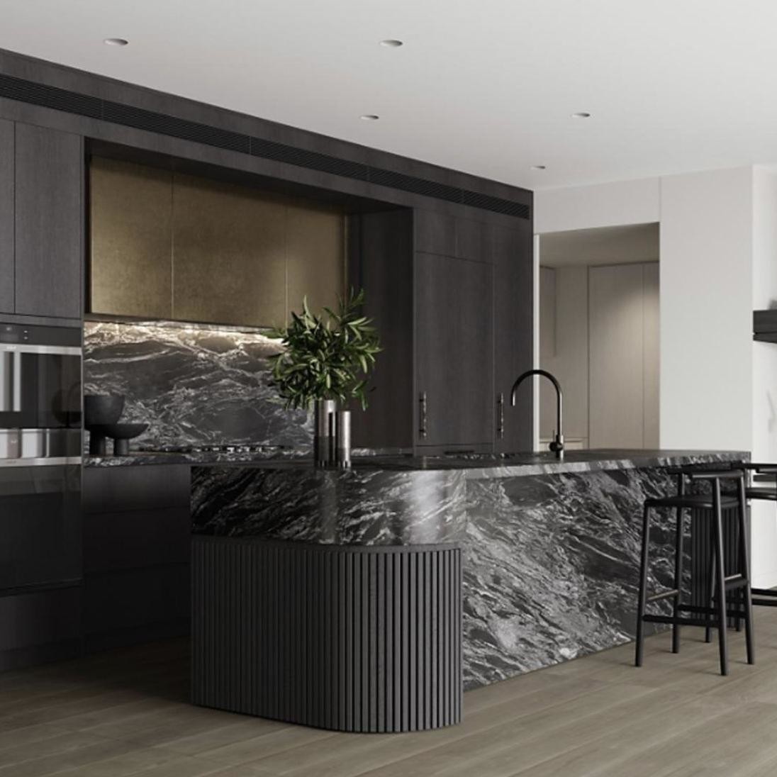 Luxury Customized Modular Kitchen Cabinet Intelligent Technology Fashionable Island Solid Wood MDF Stainless Steel Glass for Villa