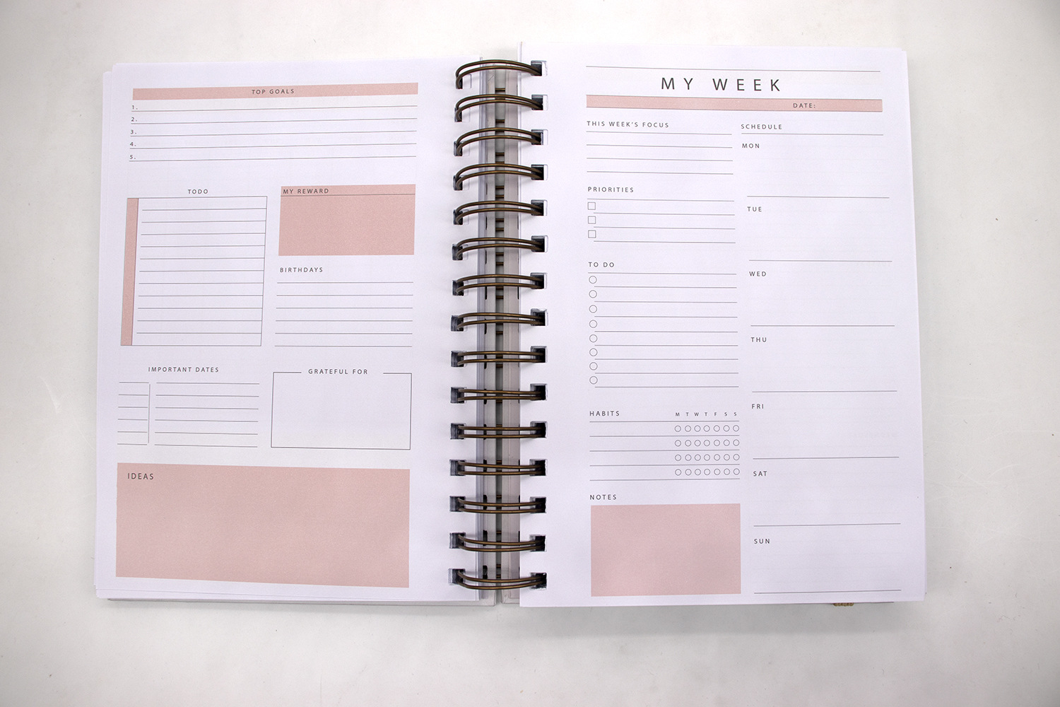 Paper Cover Custom Logo A5 Pink Spiral Weekly Monthly Manifestation Goal Diary Journal Planner Agenda Notebook