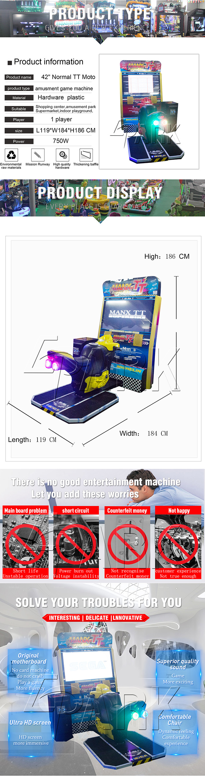 1-2 Players Racing Game Machine , Competition Networked Motorcycle Arcade Simulator