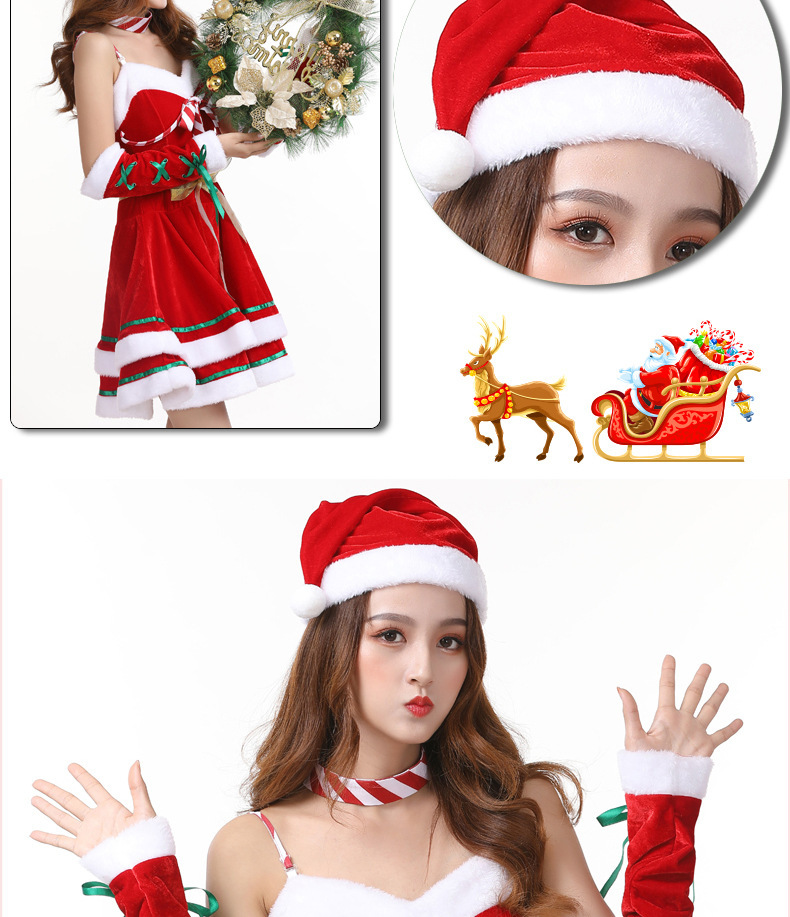 Age Group Adults Christmas Dress Pleuche Red Green with Accessories Performance Wear Type