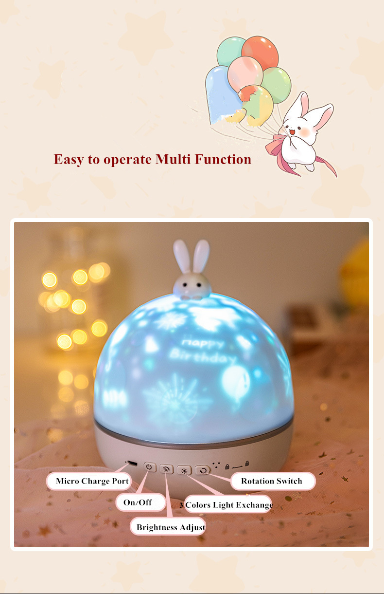 Bunny Star Night Light Projector Night Light Star Projector For Kids Baby Room Romantic Bunny Projection LED Night Lamp