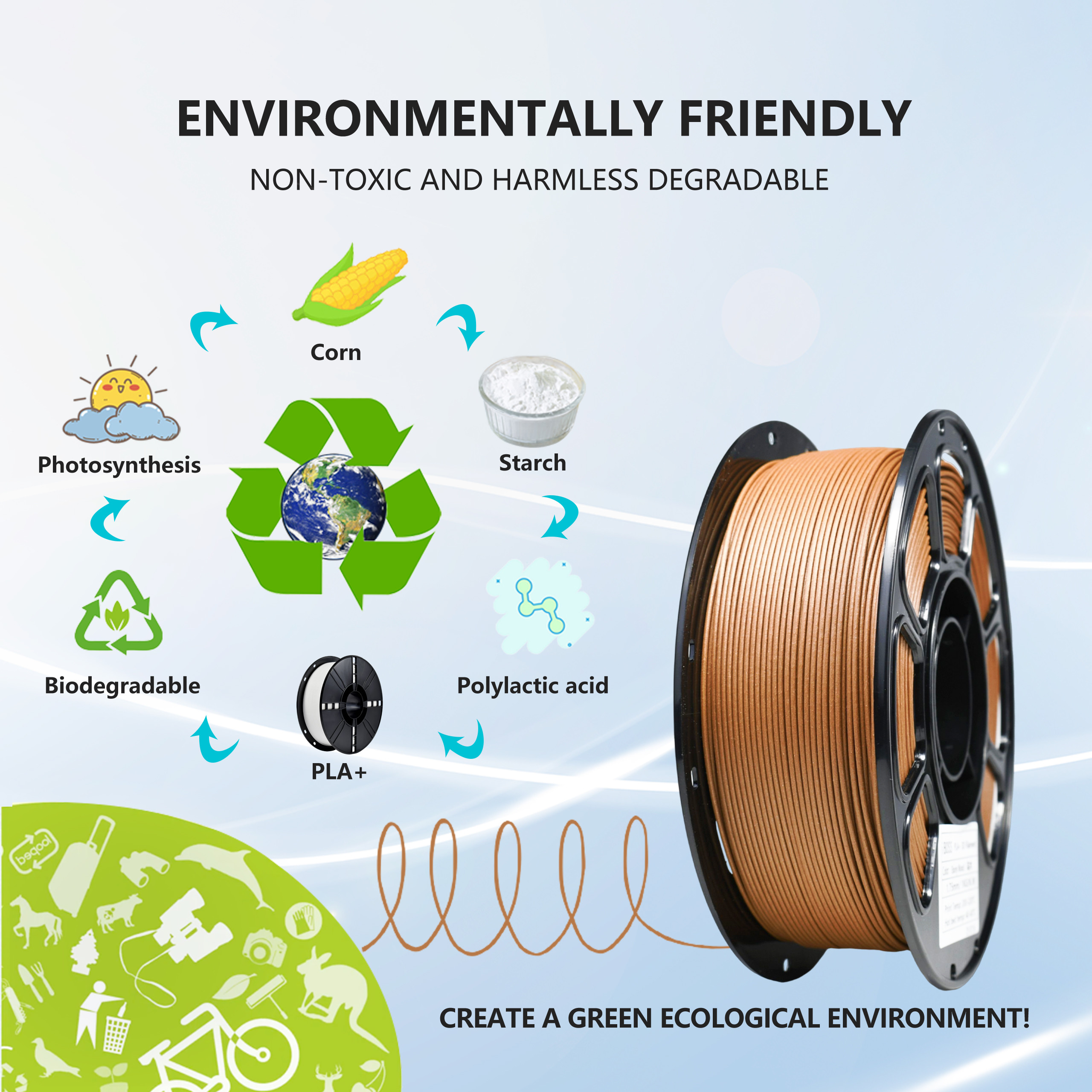 High Quality 3D Printer Filament Ebony Wood Color PLA+ Filament 1.75mm Toughness Enhanced