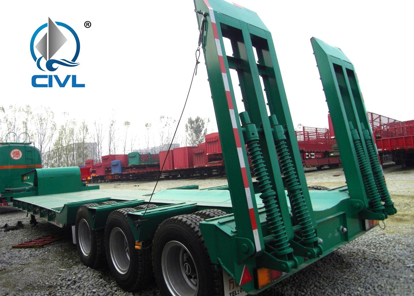 Low Bed 50 Ton Semi Trailer Trucks 3 Axles Gooseneck Drop Deck