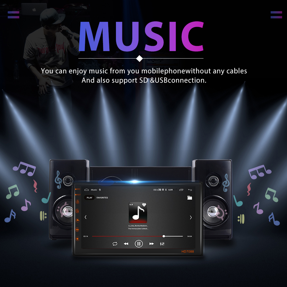 1G 16G Memory Car MP5 Player with Rear View Camera Support and Steering Wheel Control