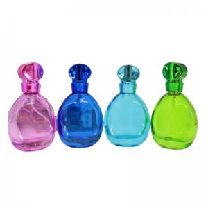 China perfume bottle cheap recycled glass bottles black blue red pink green cap plastic and metal roll frog on sale