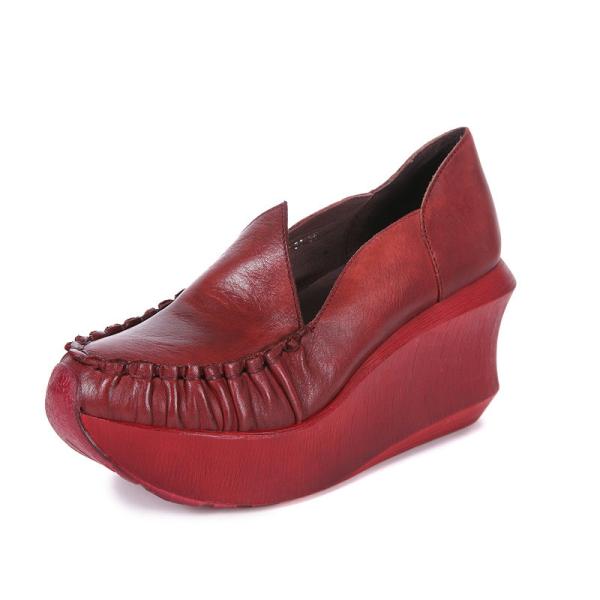S469 Season Shoes Wedge Heel Leather Original Handmade Idyllic Retro Height