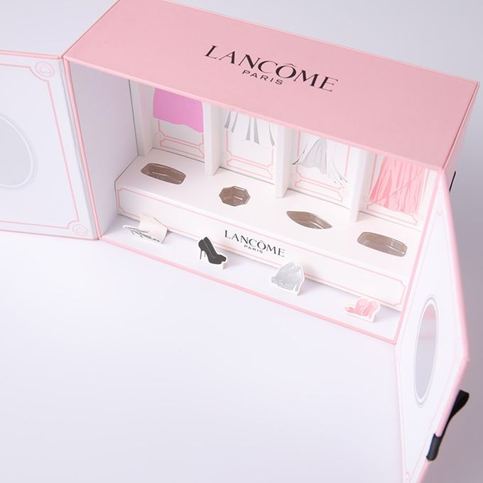 Magnetic Pink OEM Customize Print Cosmetic Paper Box , Double Door Gift Box 4 Piece