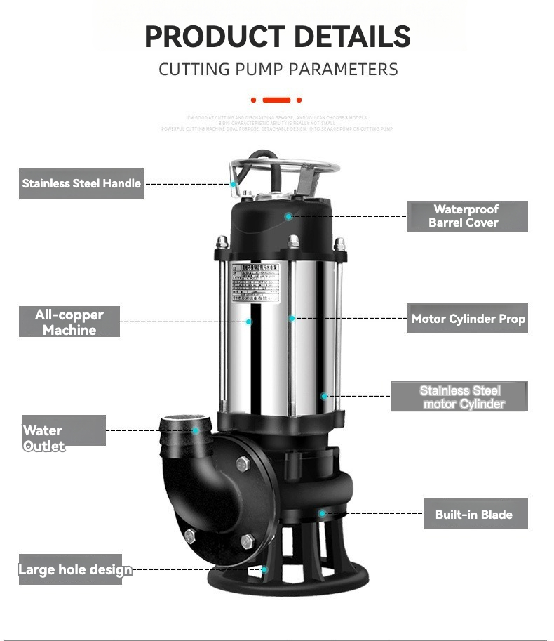 WQP Series High Lift High Flow Stainless Steel Submersible Sewage Pump Clean Water