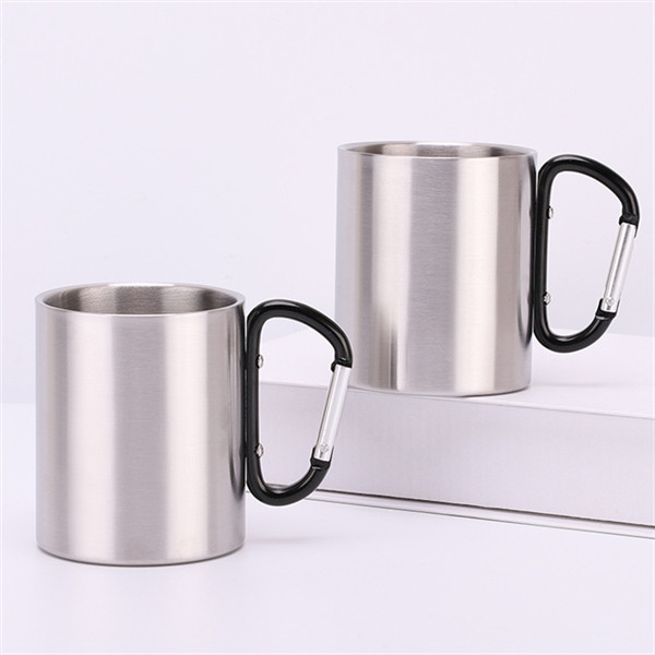 Double Walled Stainless Steel Reusable Coffee Mug 220ml Customized With Carabiner Hook