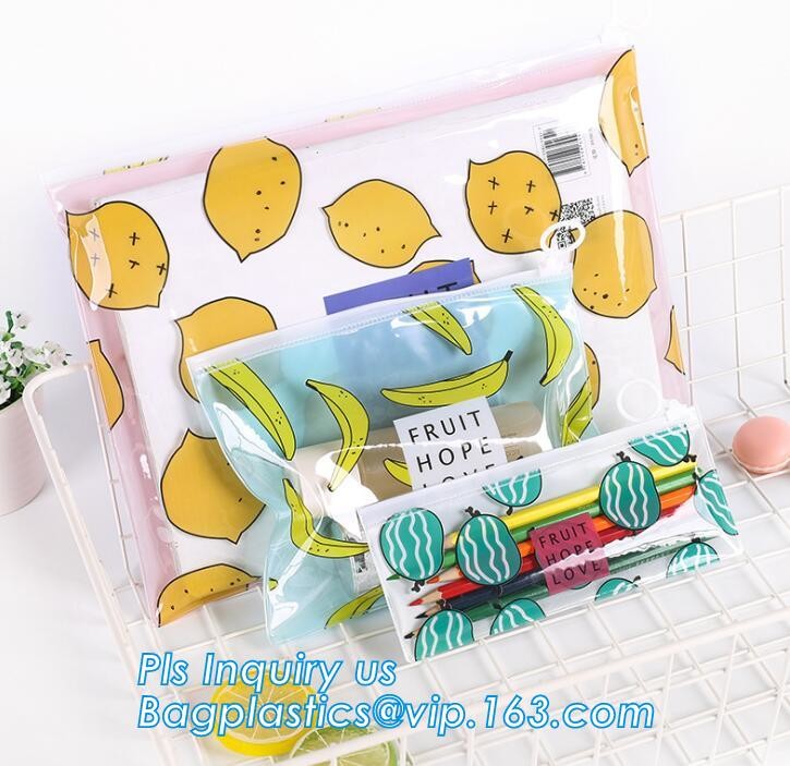 Slider zipper Clear pvc bag for package Vinyl transparent pvc bag cosmetic packing, bottom gusset slider Zip lockkk printed
