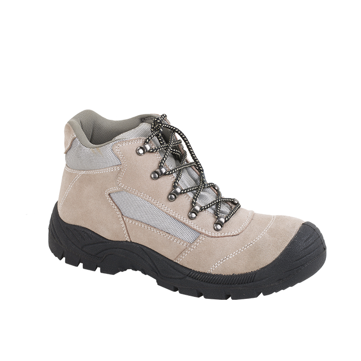 MJ-106 Genuine Buffalo Leather Work Safety Shoes with Rubber Midsole and Mesh Lining