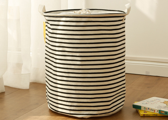 Laundry basket storage bag large box customizable colors stripe Green blue Cotton Linen