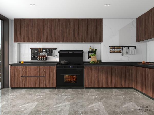 Luxury Stainless Modern Stainless Steel Kitchen Cabinets With Natural Wood Grain