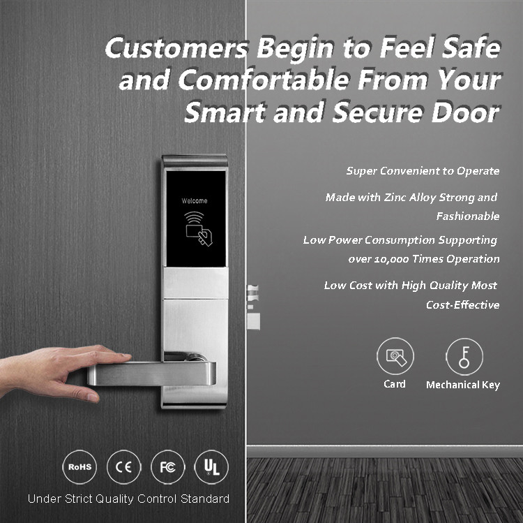 Key Card Hotel Electronic Door Locks Zinc Alloy For Apartment Residential