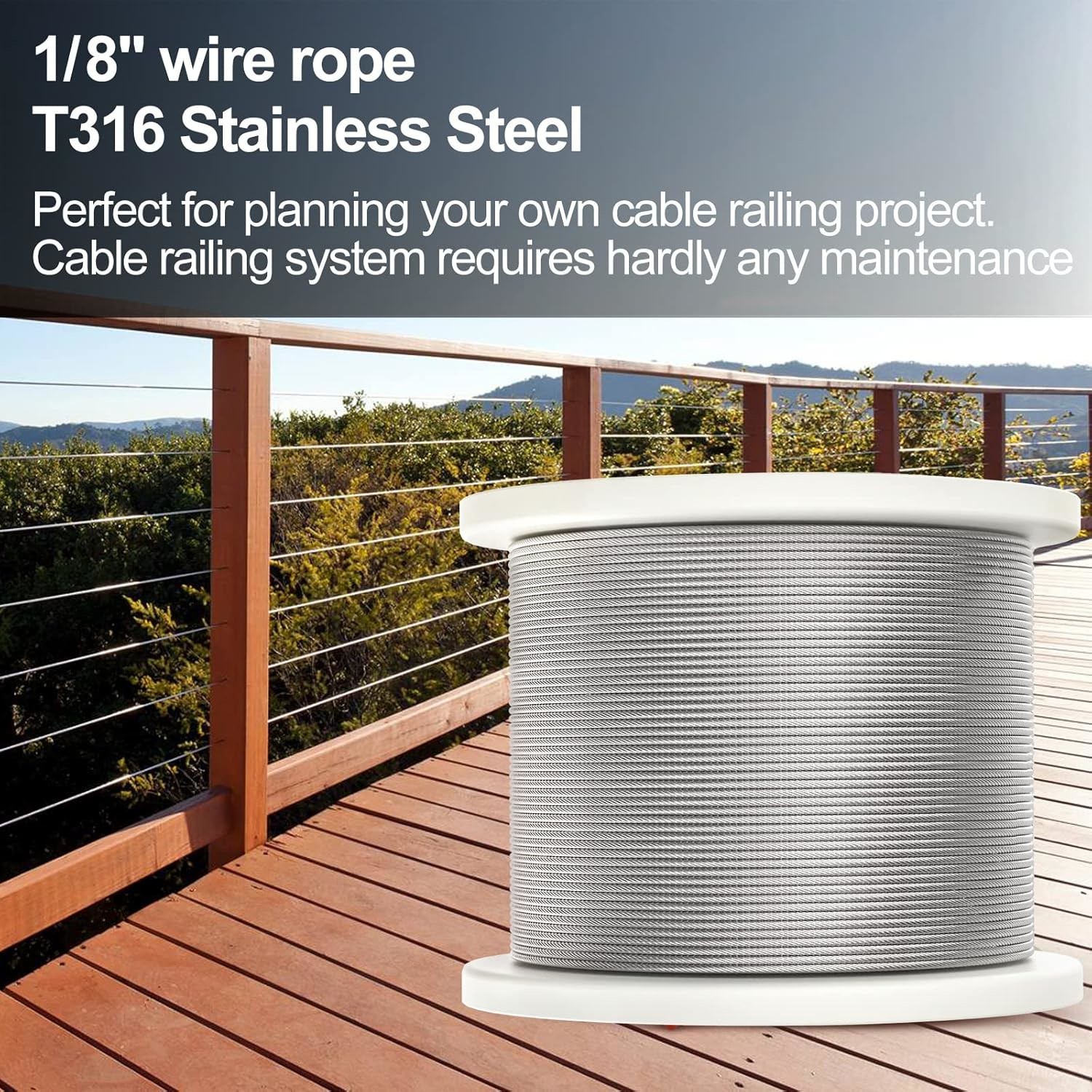 Erosion Resistant T316 3 16 Aircraft Cable 1000FT SS 1x19 7x7 7x19 Rainproof