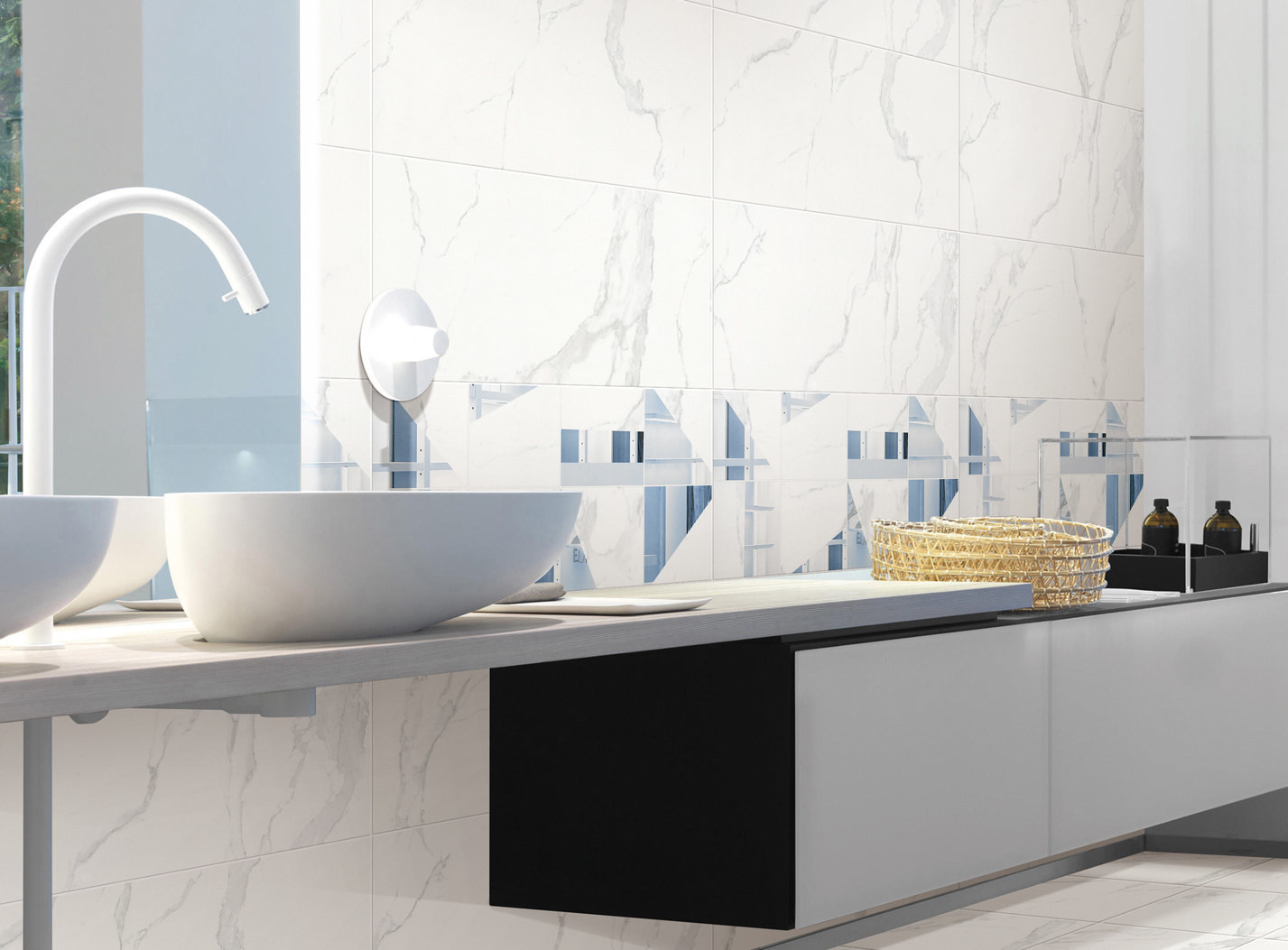 Carrara Outdoor Patterned Porcelain Tiles Low Absorption Rate Super White Color