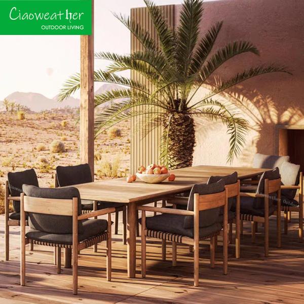 Modern Hotel Outdoor Furniture Set PE Rattan Solid Teak Wood Courtyard Chair and