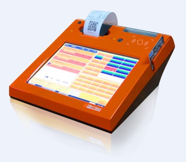 Orange Black 12 inch POS System with 58mm thermal printer and Resistance Touch Screen
