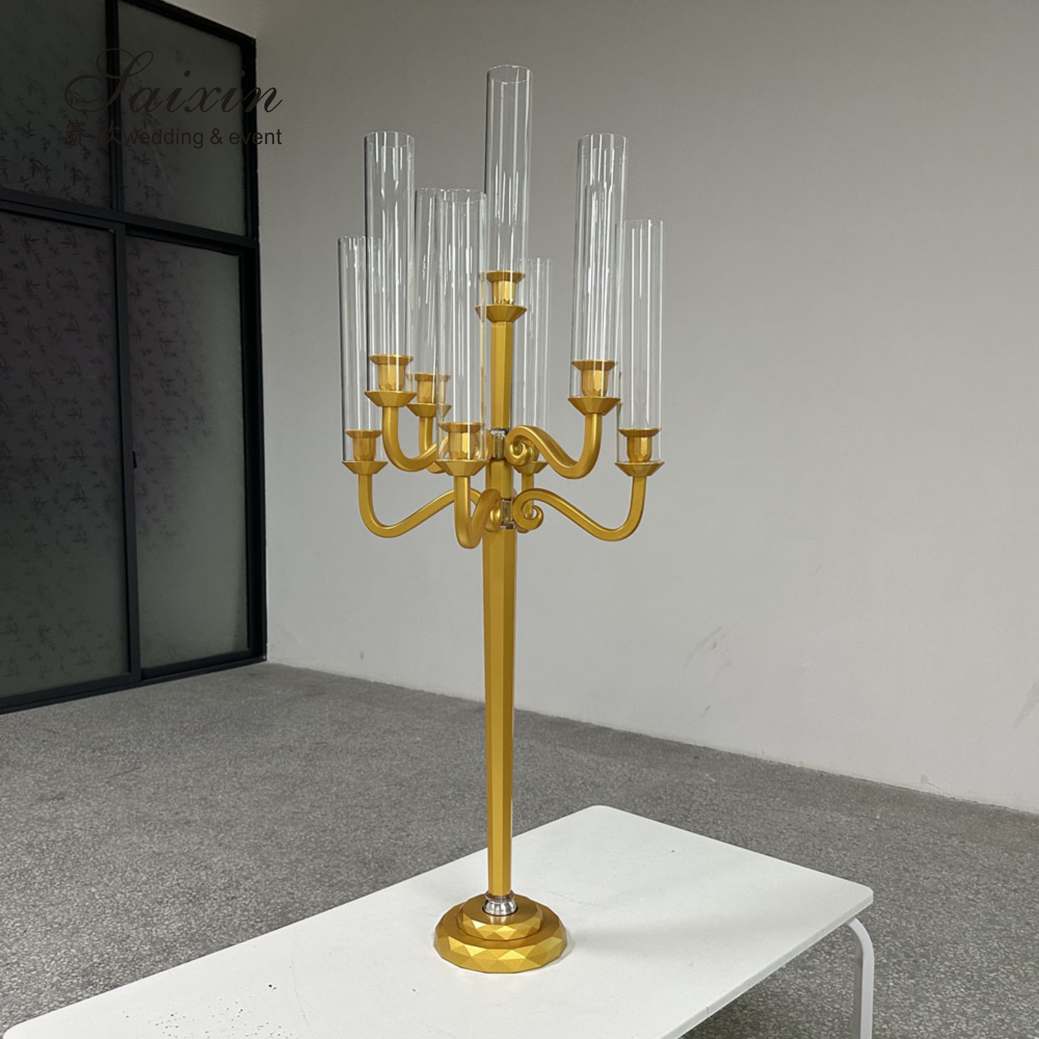ZT-271W Wedding Supplies 9 arms wedding crystal white glass candelabra for wedding table centerpieces