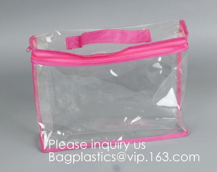 Crystal Clear Cosmetic Bag TSA Air Travel Toiletry Bag Set with Zipper Vinyl PVC Make-up Pouch Handle Straps for Women M