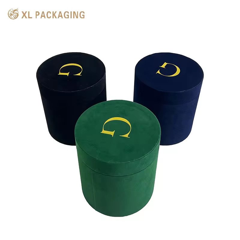 Luxury Color Velvet Round Dry Flower Box Rose Gift Boxes Valentine'S Day Round Cylinder Packaging Velvet Flower Tube