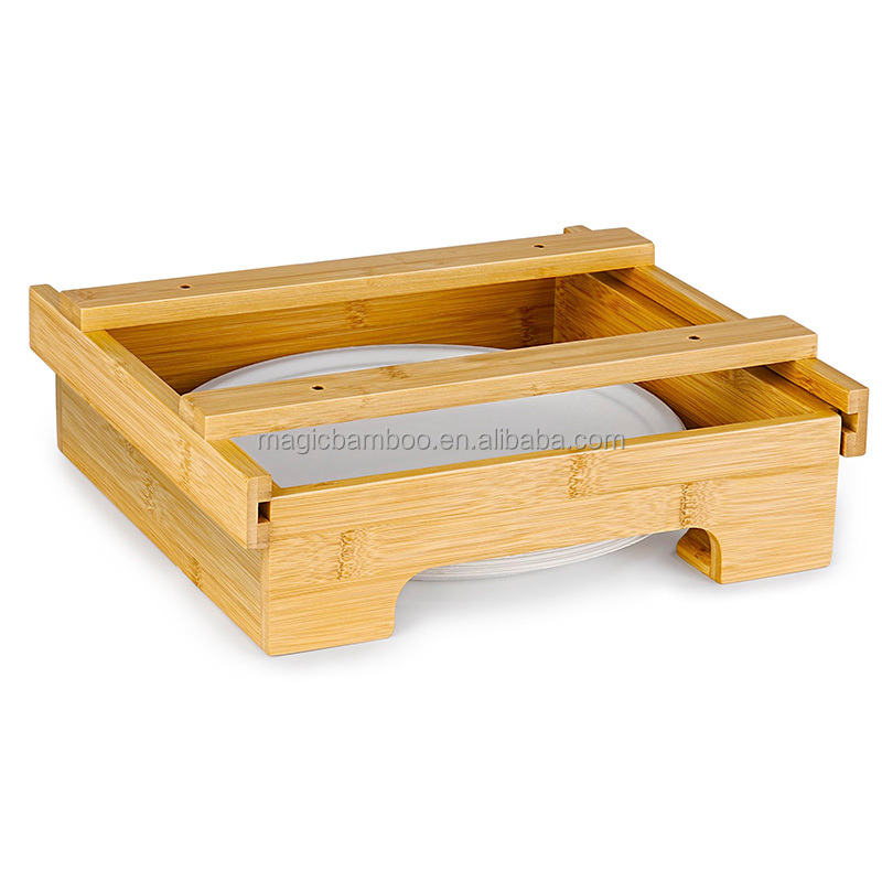 Bamboo Kitchen Party Organizer Utensil Caddy Paper Plate and Napkin Cabinet Dispenser