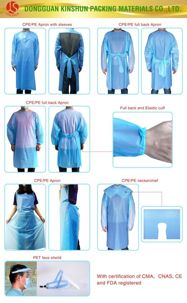 Isolation gown for outside protection disposable CPE plastic apron used in clinic in hospital, liquid proof
