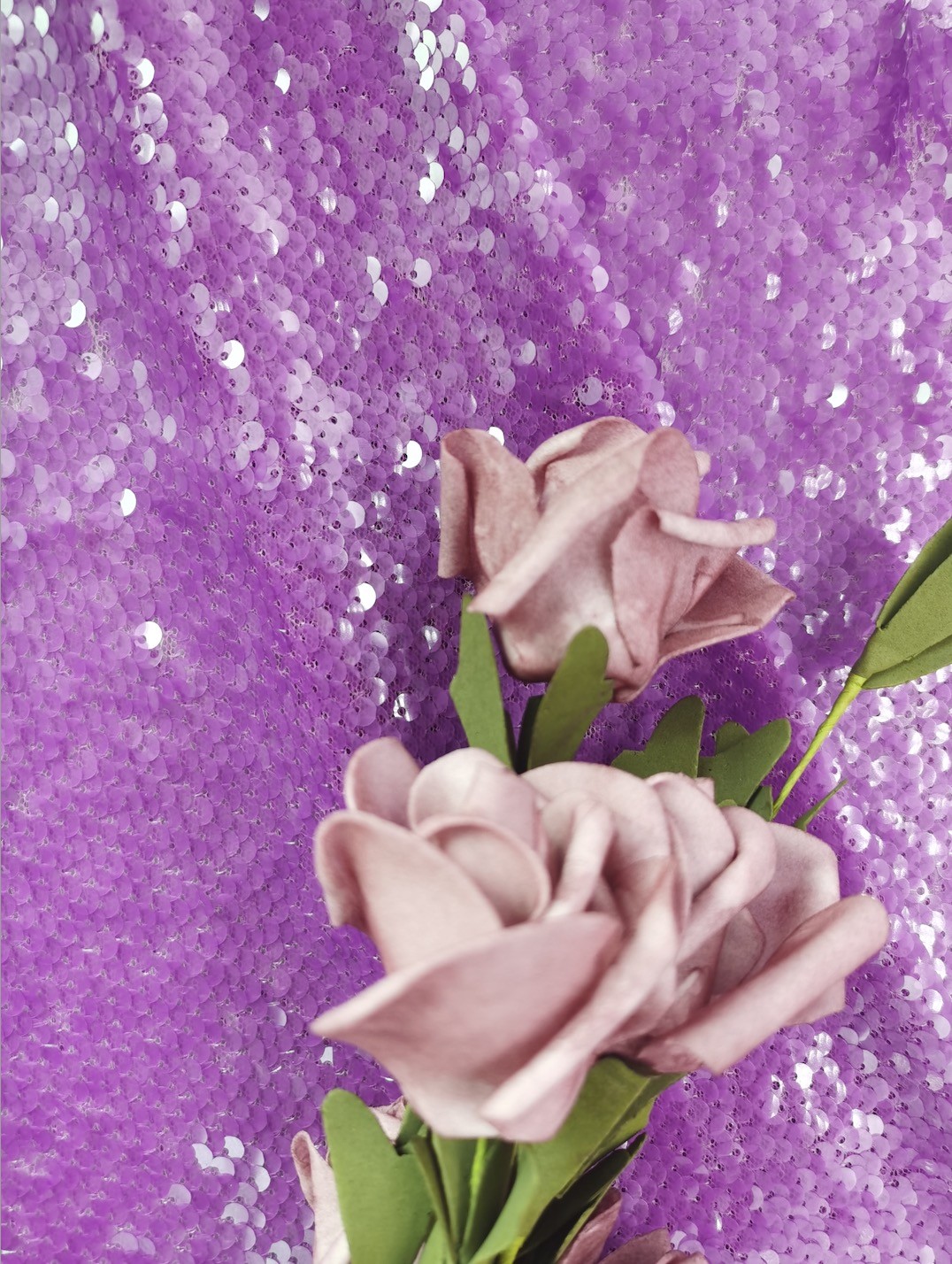 Purple Color Tulle Sequin Embroidered Fabric For Evening Dress