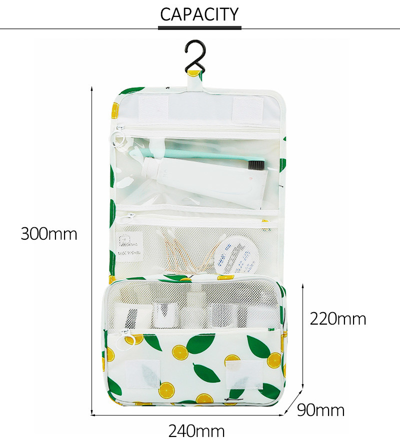 Lemon Printing Waterproof Outdoor Hanging Travel Toiletry Bag Polyester