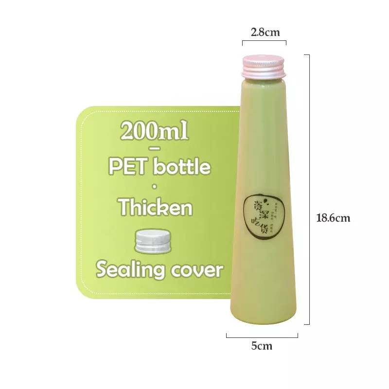 Aluminum Screw Cap Milk Tea Bottles 200ml Plastic Juice Bottles With Lids