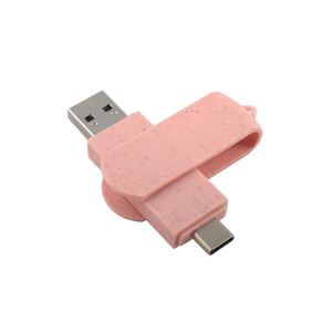 Type C USB Flash Drives Pink Plastis With Straw Recyclables Material And Custom