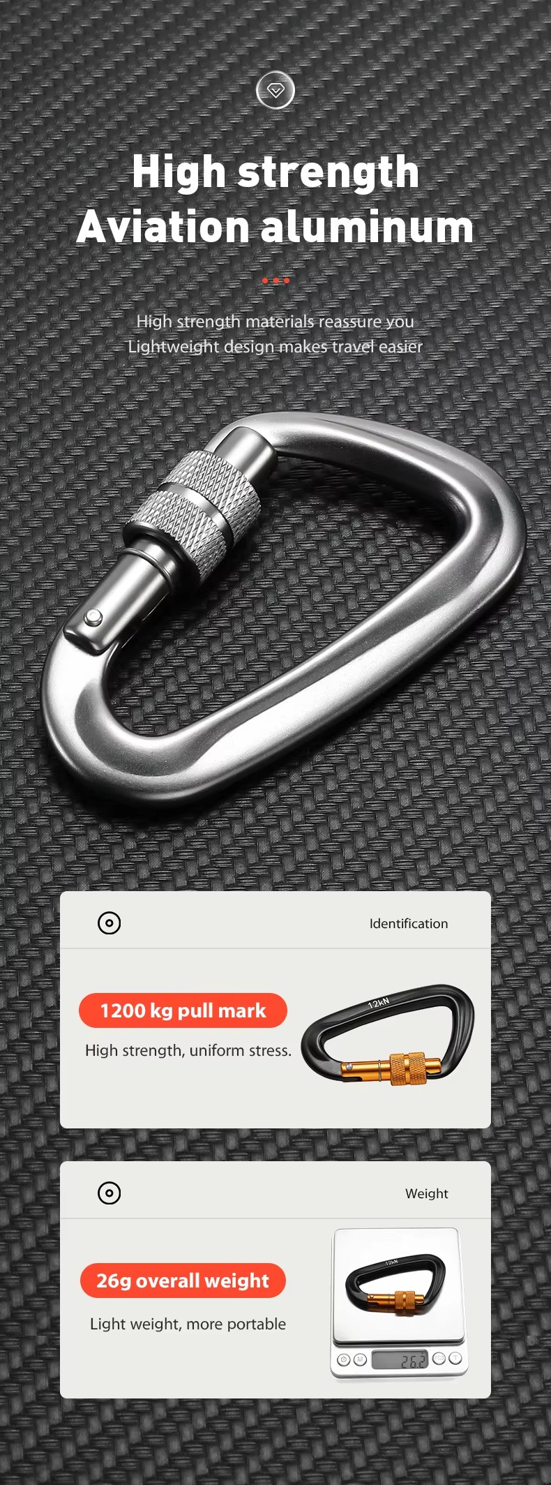 OEM Acceptable Aluminum Screw Lock Carabiner Clip for Climbing Customized Finish