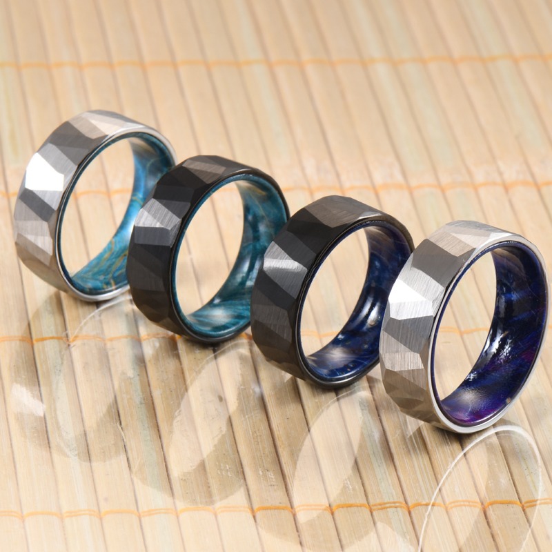Unisex 8mm Black Rose Wood Inlay Tungsten Ring Classic Faceted Wedding Band for Men Jewelry Main Material Tungsten
