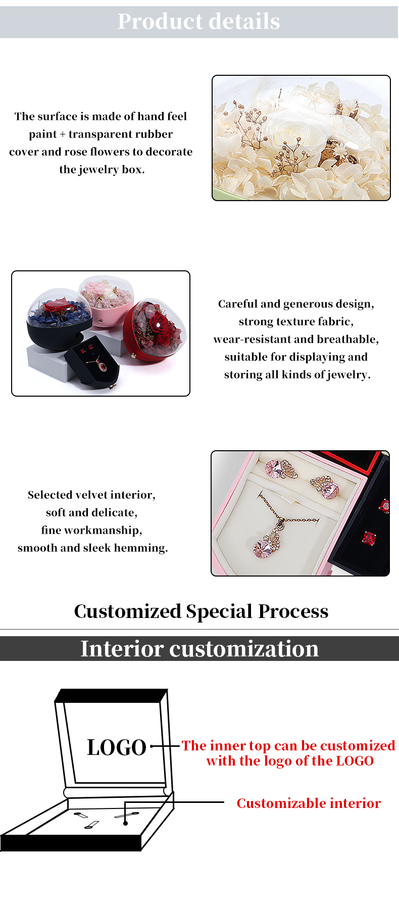 Custom Logo Heart Shaped Jewelry Drawer Box Rose Flower Box For Ring