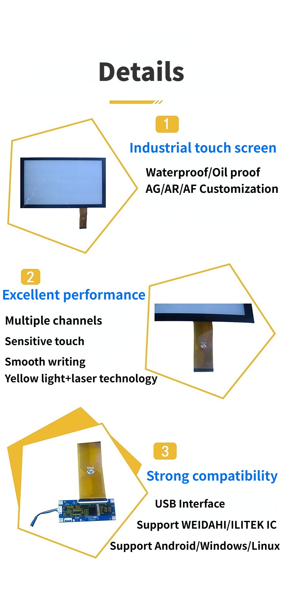 6H Surface Hardness USB Interface PCAP Touch Panel for Extreme Temperature Range and Industrial -30C-80C