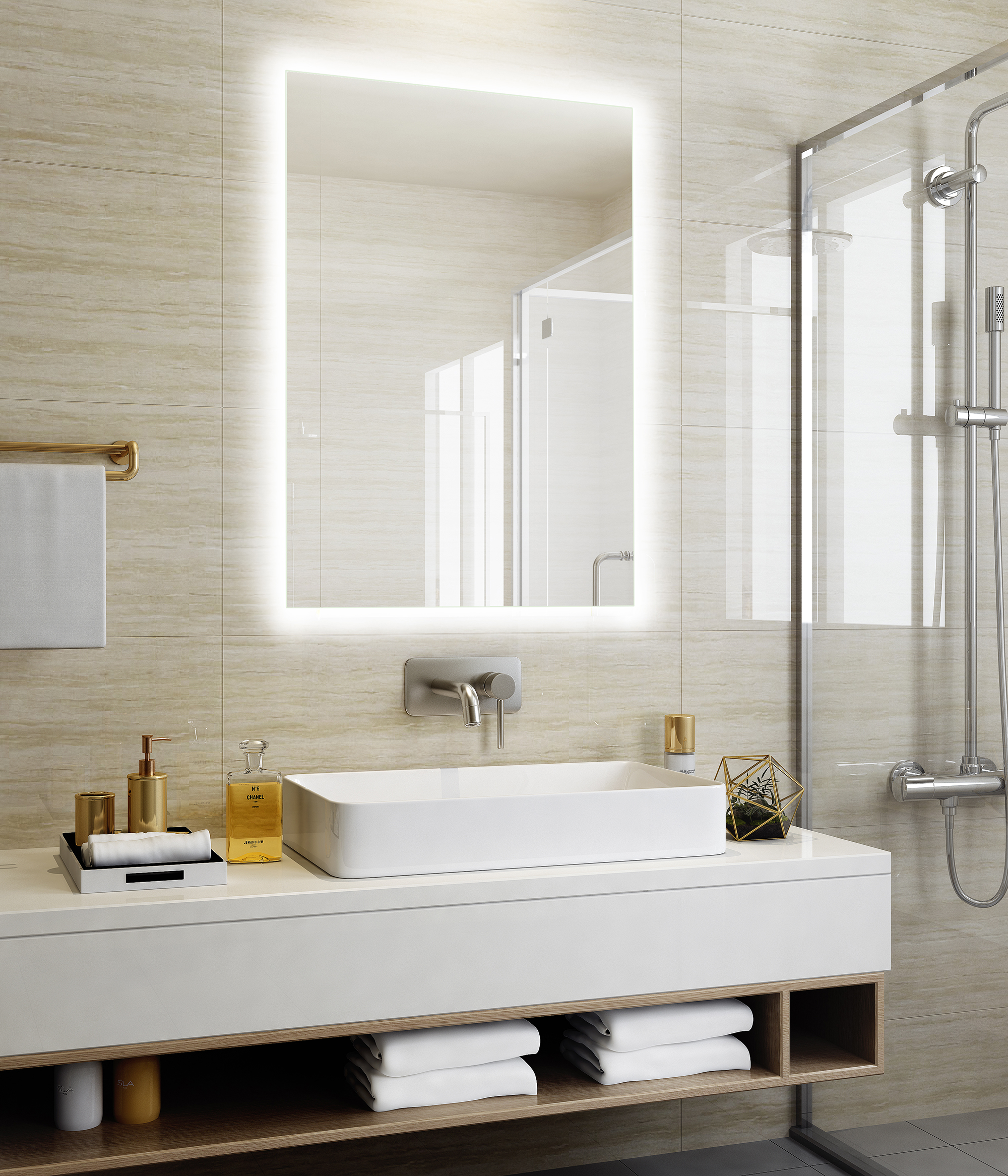 Modern Aluminum Frameless Lighted Makeup Mirror Erosion Resistant Rustproof