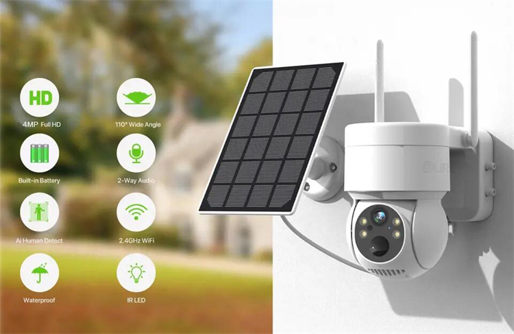 5W Solar Panel 4MP WiFi Solar CCTV PTZ Camera Outdoor ICSee 2K Wireless Solar Security WiFi Battery Power Network Camera