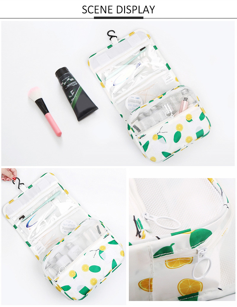 Lemon Printing Waterproof Outdoor Hanging Travel Toiletry Bag Polyester
