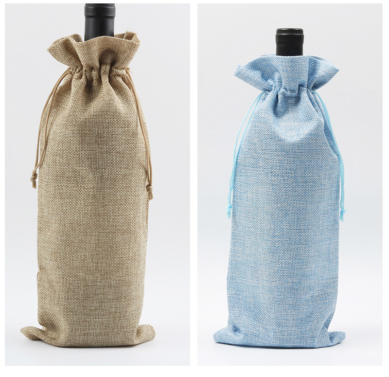 Cotton Pure Color Blank Drawstring Portable Wine Bottle Sleeve