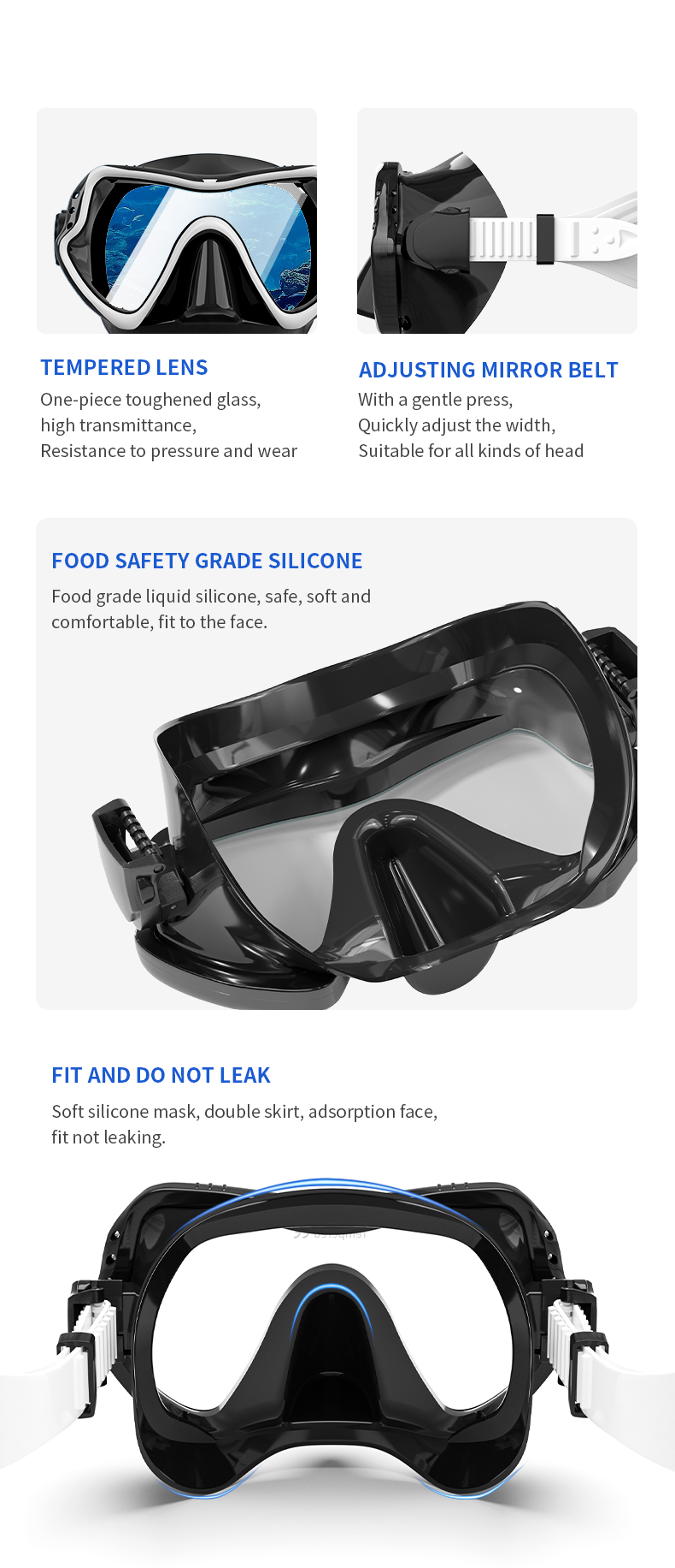 Swimming Diving Snorkel Mask Set Wide View UV Resistant ODM