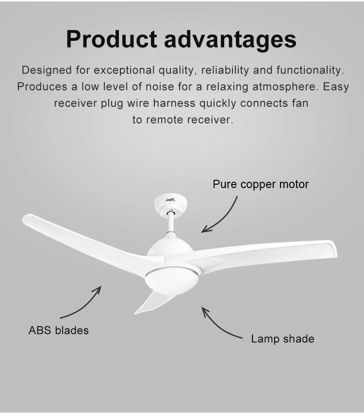 Remote Control Living Room Ceiling Fan 52 Inch Simple Plastic AC 3 Speeds Mulit Colors/OEM