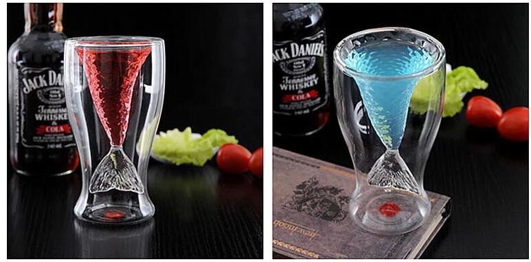 Transhome Mermaid Glass 100ml Vodka Shot Glass Cup Beer Mug Creative Novelty Crystal Double Wall Transparent Mermaid Sho