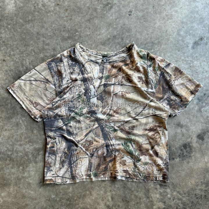 Custom Summer Oversized Camo T-shirt for Men Silk Screen Printed Cropped Boxy T-shirt