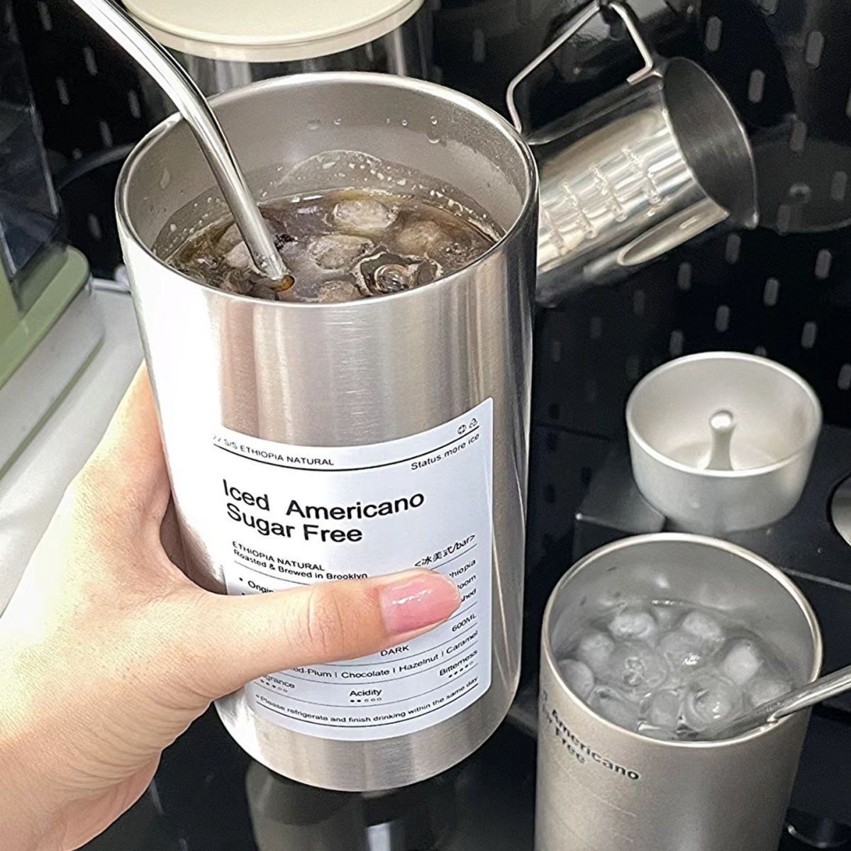 20OZ Insulation And Cooling Ice Cream Cup , Simple Office Portable Car Straw Water Cup , Vacuum Double-Layer 304 Stainless Steel Cold And Hot Drink