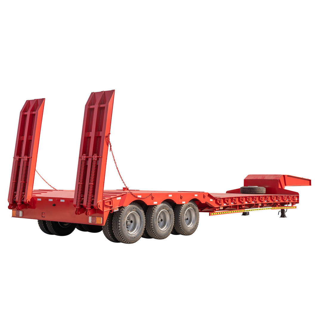 China Factory 3 Axles 80-100 Ton Gooseneck Detachable Excavator Delivery Lowboy Lowbed Semi Trailer