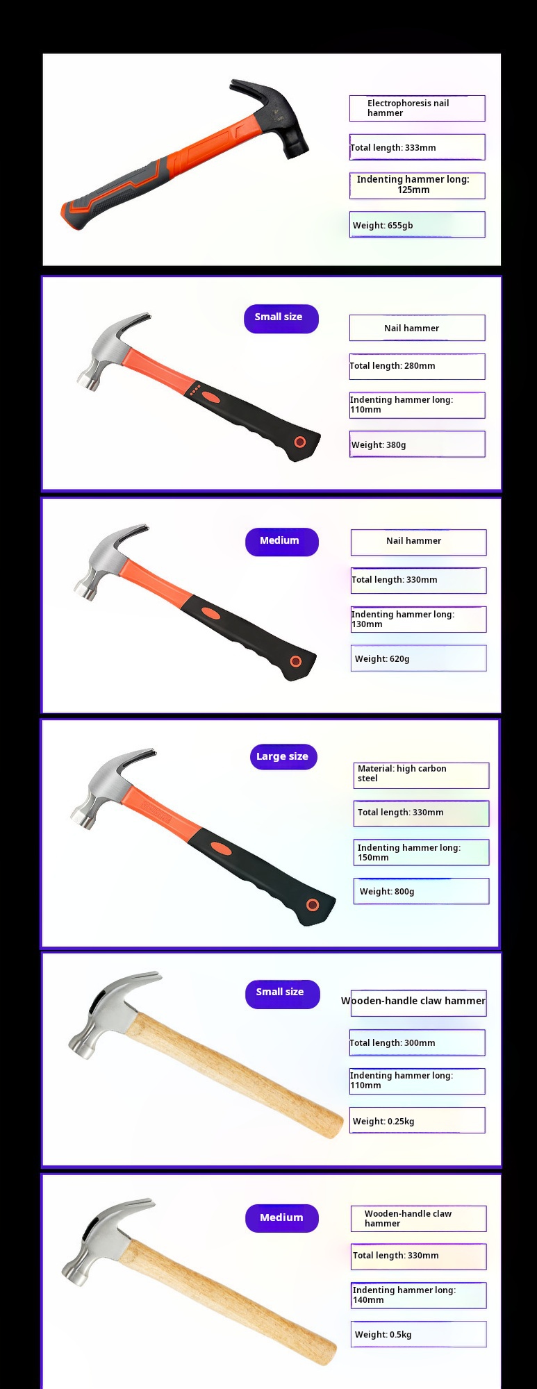 Steel Claw Hammer Hand Tools Durable Rust Resistant With TPR Non-Slip Handle