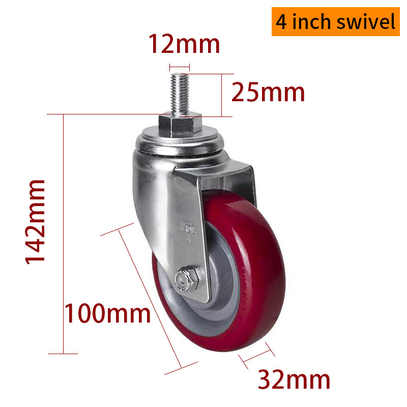 EDL Medium Duty 4inch 150kg Red TPU Threaded Caster by Swivel and Brake type