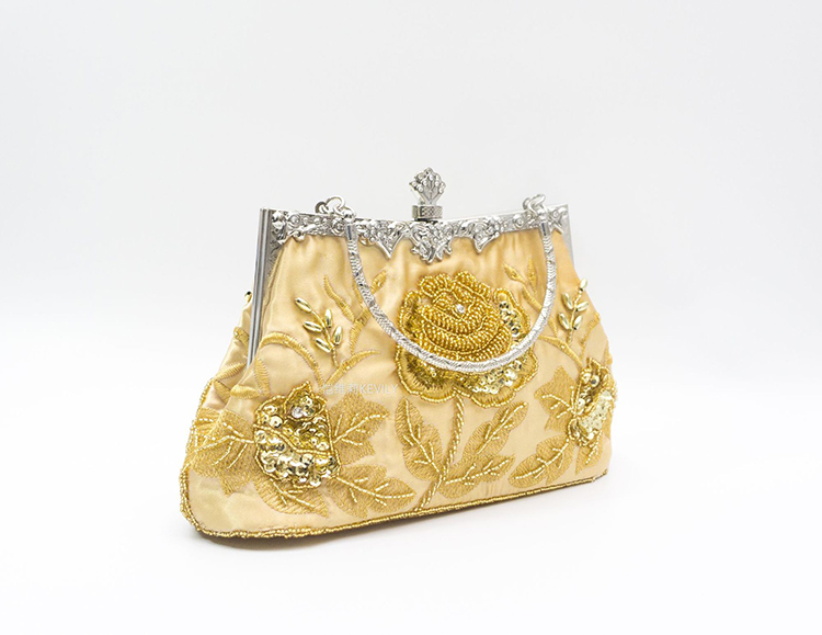 Vintage Floral Beaded Sequin Rhinestone Embroidery Clutch Evening Handbag for Women