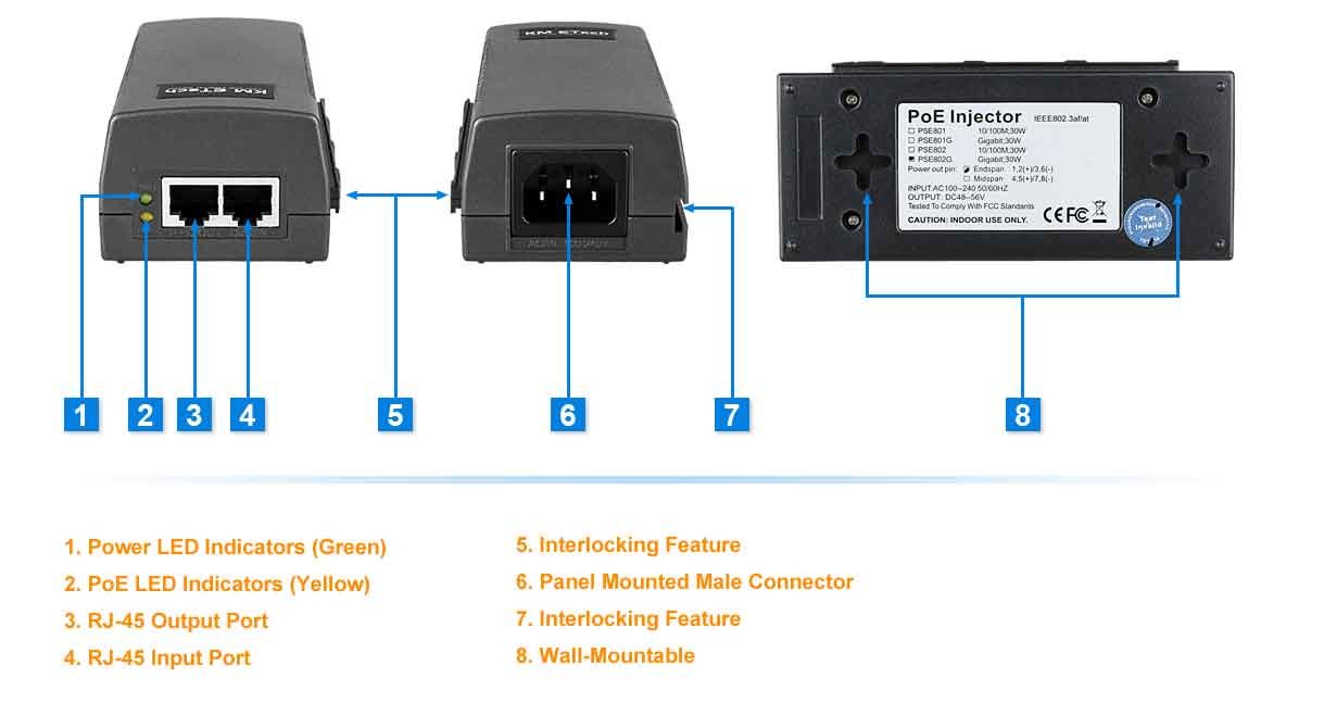 Customized Data POE Injector / Adapter / Extender Single Port 30w 60w 90w